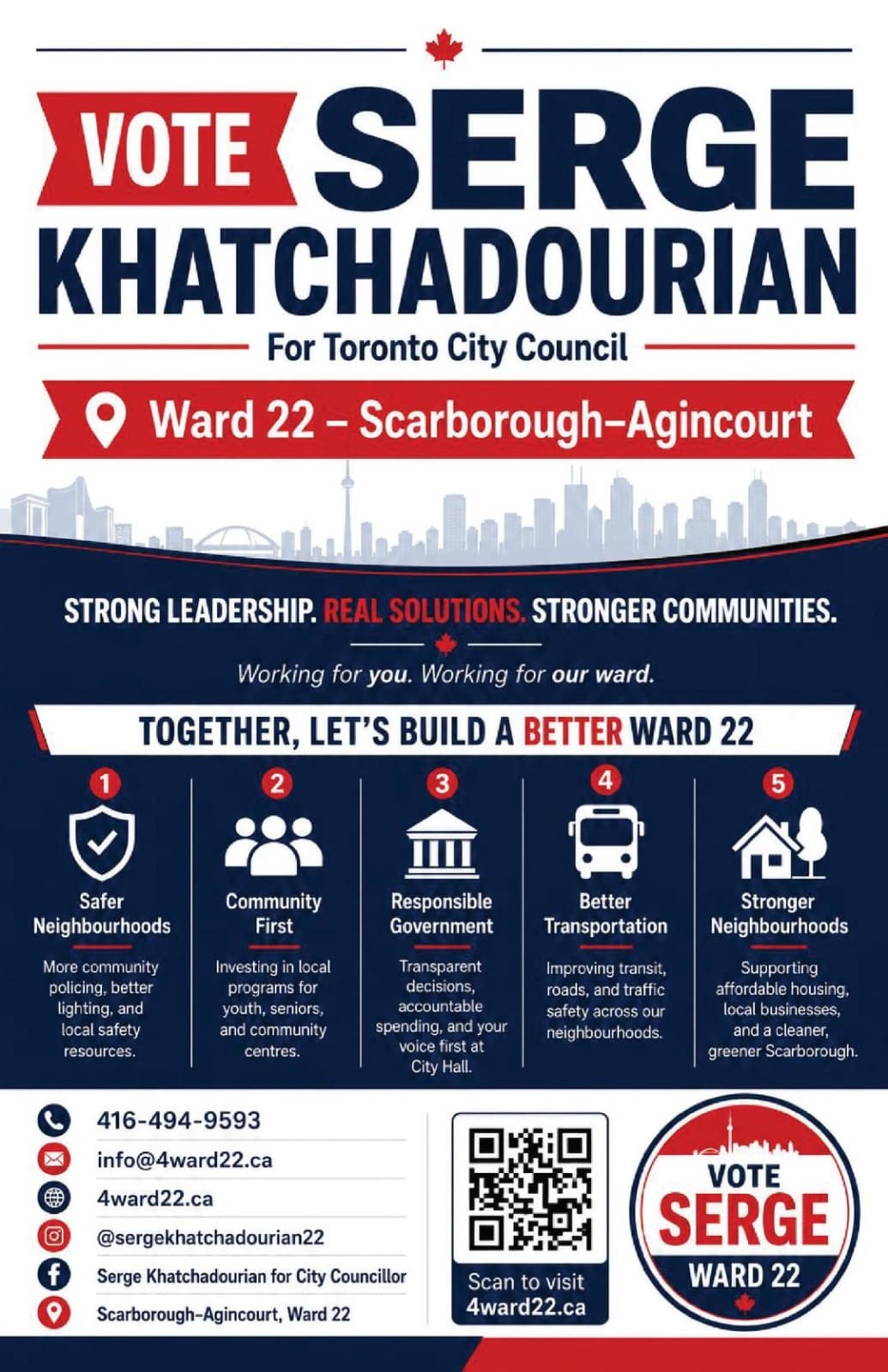 Serge Khatchadourian campaign priorities flyer for Ward 22, Scarborough—Agincourt